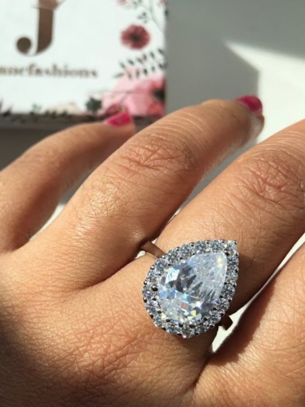 CZ Diamond Pear Ring Sterling Silver Size 5
